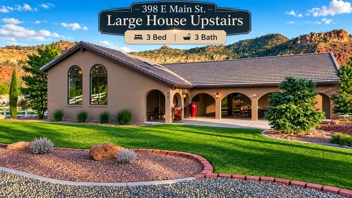 Large House Upstairs at 398 E Main, with red rock cliffs behind