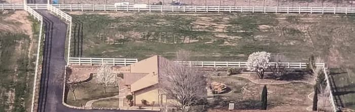 Aerial view of the Platt House and surrounding fields